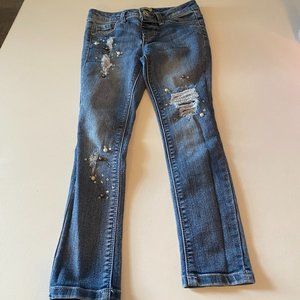 Distressed Skinny Jeans Pearl Sequin Accents